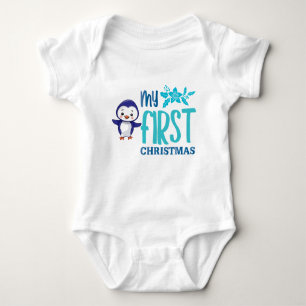 Cute penquin printed first Christmas baby bodysuit