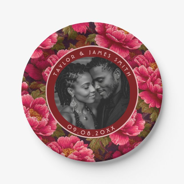 Cute Peonies Plates For Rehearsal Dinner Party (Front)