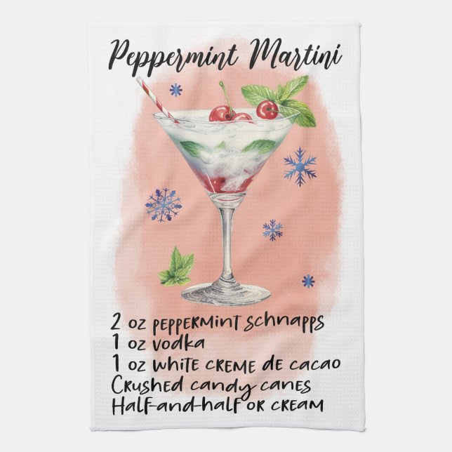 Cute Peppermint Martini Christmas Drink Recipe Tea Towel (Vertical)