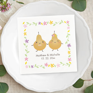 Cute Perfect Pear Floral Wreath Whimsical Wedding Napkin