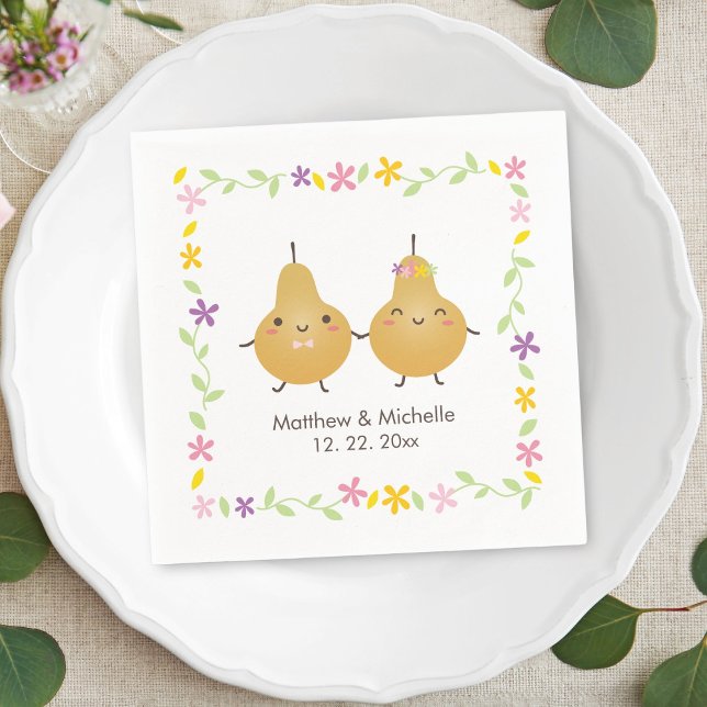 Cute Perfect Pear Floral Wreath Whimsical Wedding Napkin (Creator Uploaded)
