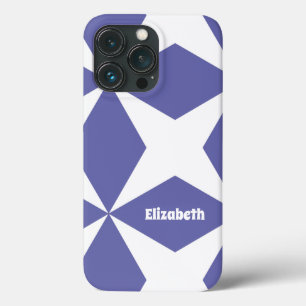 Cute Periwinkle Blue Retro Pattern Custom Name iPhone 13 Pro Case