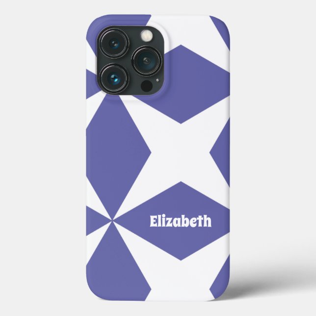 Cute Periwinkle Blue Retro Pattern Custom Name Case-Mate iPhone Case (Back)