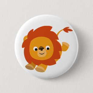 Cute Perky Cartoon Lion Button Badge