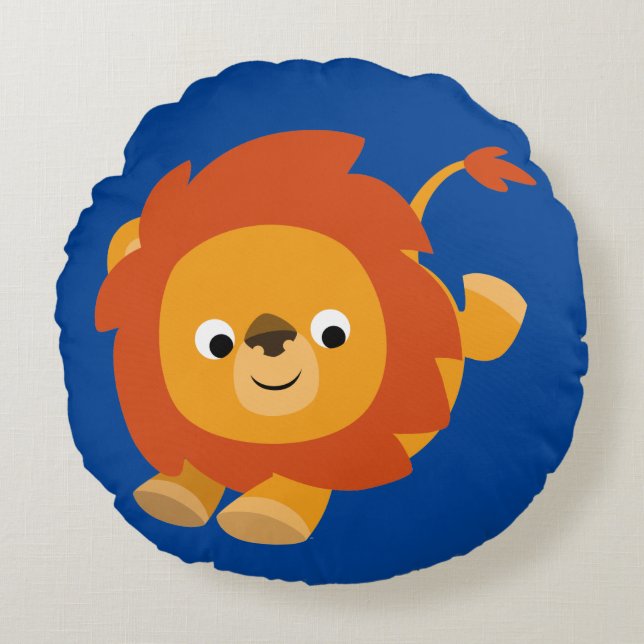 Cute Perky Cartoon Lion Round Cushion (Front)
