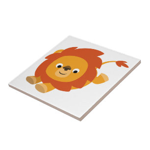 Cute Perky Cartoon Lion Tile