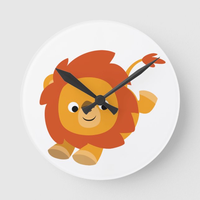 Cute Perky Cartoon Lion Wall Clock (Front)
