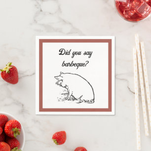 Cute Perky Pig Cartoon, Farm Animal Ink Sketch Napkin