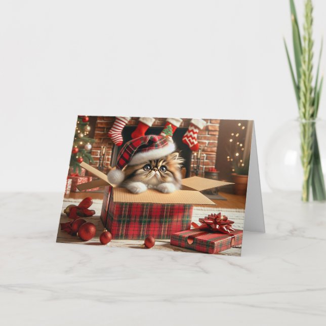 Cute Persian Cat Christmas Card Greeting Scottish (Front)