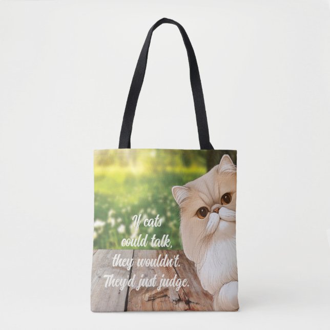 Cute Persian Cat Peek Around Tote Bag (Front)