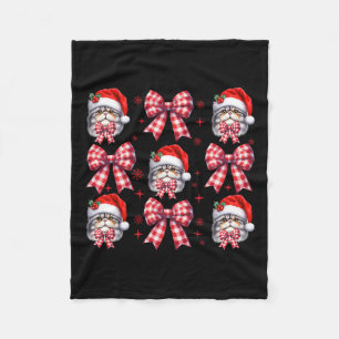 Cute Persian Cat Red Plaid Coquette Bow Christmas  Fleece Blanket