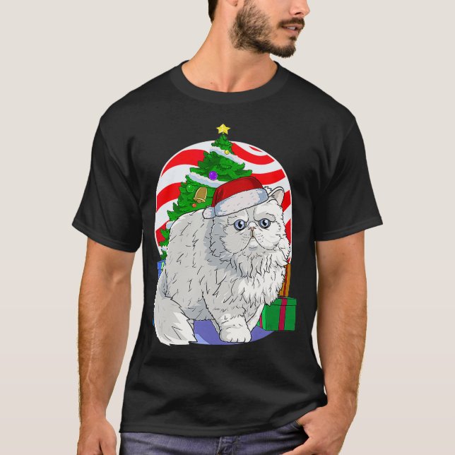 Cute Persian Cat Santa Christmas Tree Decor Gift  T-Shirt (Front)