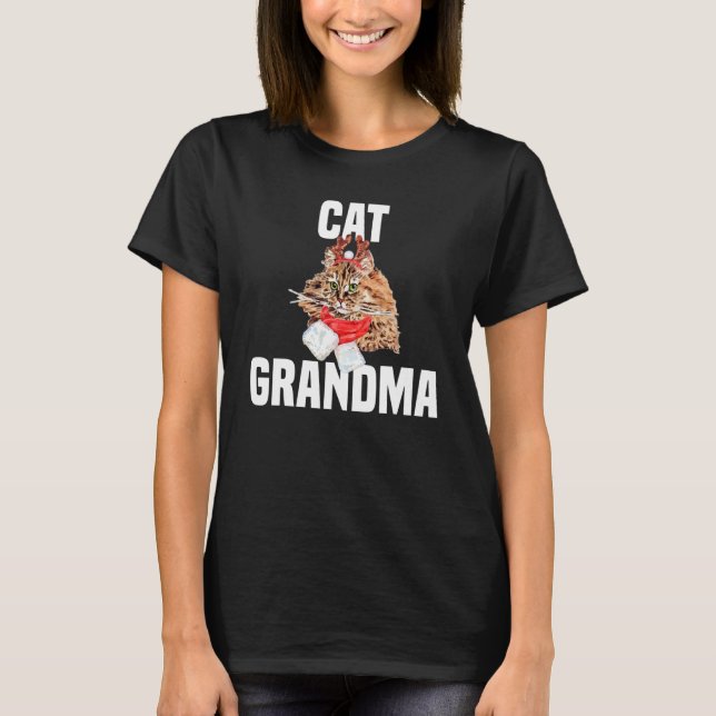 Cute Persian cat with reindeer costume  Cat Grandm T-Shirt (Front)