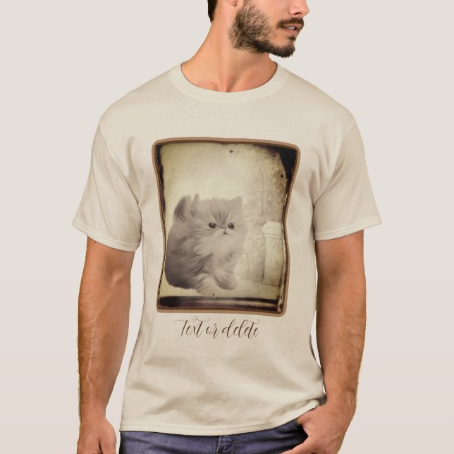 Cute Persian Kitten Vintage Look Personalised T-Shirt (Front)