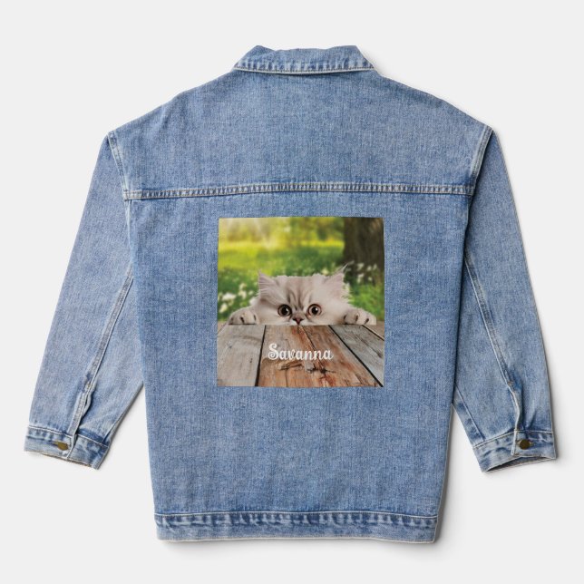 Cute Persian Peeking Cat  Denim Jacket (Back)