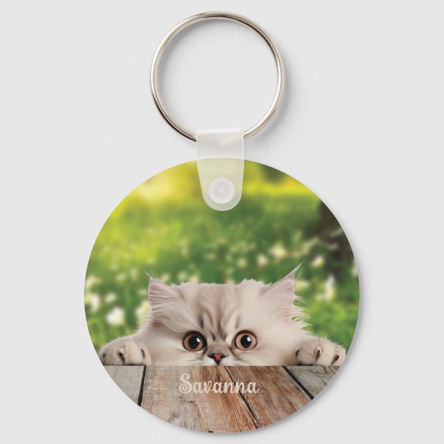 Cute Persian Peeking Cat  Key Ring (Front)