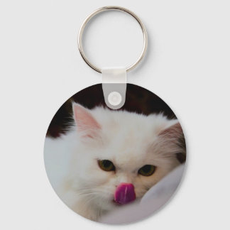 Cute Persian White Cat with Tongue Key Ring