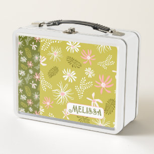 Cute Personal Metal Lunchbox green & pink floral