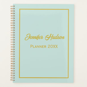 Cute Personal Minimalist Geyser Blue, Gold Monthly Planner