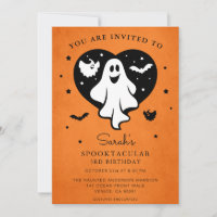 Cute Personalise Halloween Ghost Heart Bat Invitat