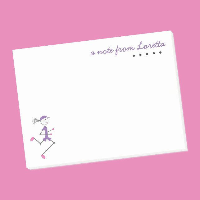 Cute Personalise Lady Running Custom Name Template Post-it Notes (Creator Uploaded)