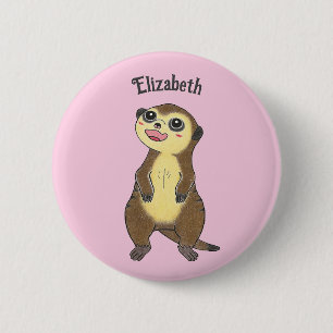Cute Personalise Meerkat Cartoon Pink Button