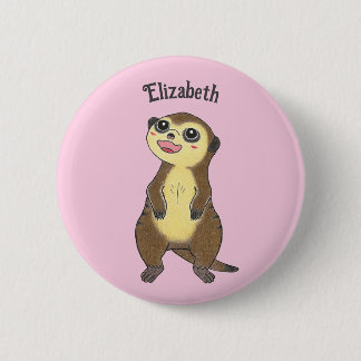 Cute Personalise Meerkat Cartoon Pink Button