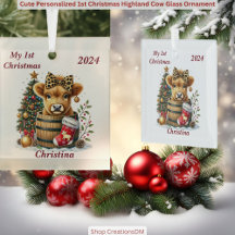 Cute Personalised 1st Christmas Highland Cow