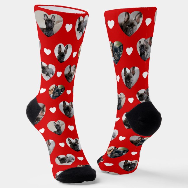 Cute Personalised 6 Heart-Shaped Pet Photos Socks (Angled)