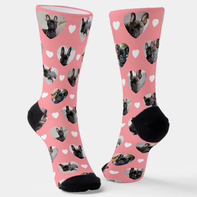 Cute Personalised 6 Heart-Shaped Pet Photos Socks (Angled)