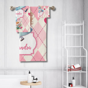 Cute Personalised Alice in Wonderland Bath Towel Set
