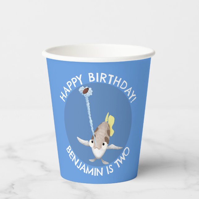 Cute personalised Archerfish cartoon birthday Paper Cups (Front)