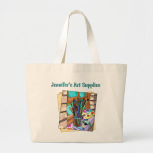Cute personalised Art Supply Large Tote Bag