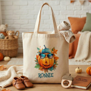 Cute Personalised Autumn Pumpkin Kids Tote Bag