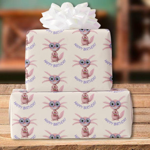 Cute Personalised Axolotl Books Birthday Party Wrapping Paper