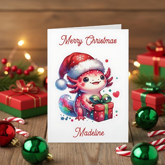 Cute Personalised Axolotl Christmas Colouring Page Card (Creator Uploaded)