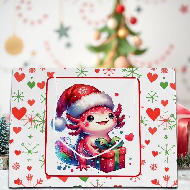 Cute Personalised Axolotl Christmas   Large Gift Bag (Creator Uploaded)