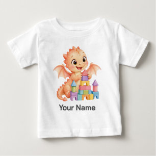 Cute Personalised Baby Dragon Block Castle Kids T-Shirt