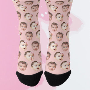 Cute Personalised Baby Kids Face 2 Photos Socks