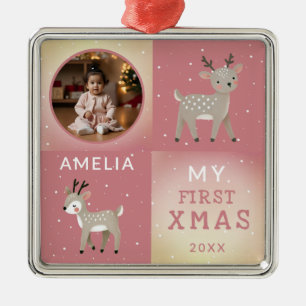 Cute Personalised Baby Photo Reindeer Christmas Metal Tree Decoration