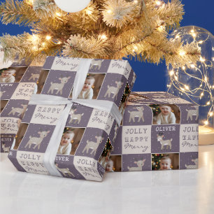 Cute Personalised Baby Photo Reindeer Christmas Wrapping Paper