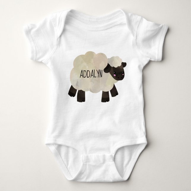 Cute Personalised Baby Sheep Infant Toddler Baby Bodysuit (Front)