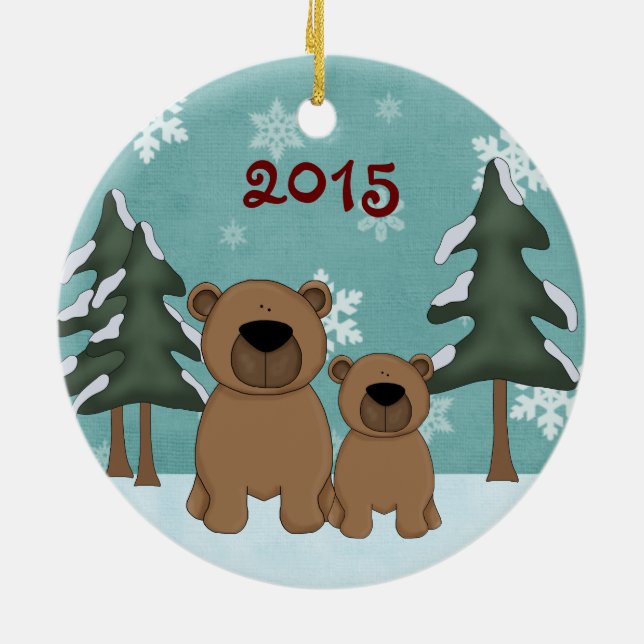 Cute Personalised Baby's First Christmas Bears Ceramic Tree Decoration (Back)