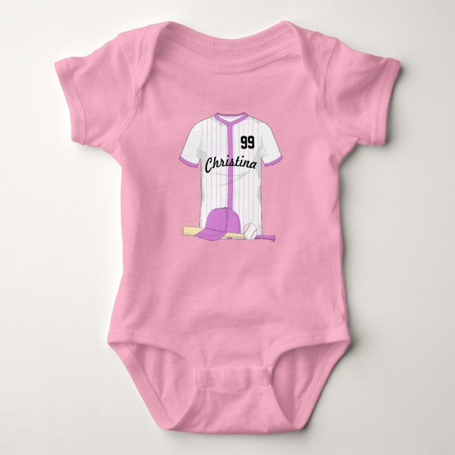 Cute Personalised Baseball Baby Bodysuit (Front)