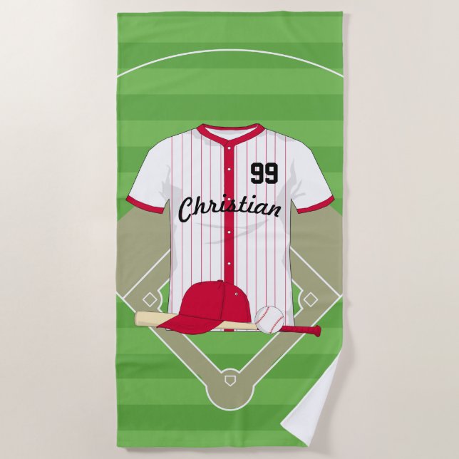 Cute Personalised Baseball Beach Towel (Front)
