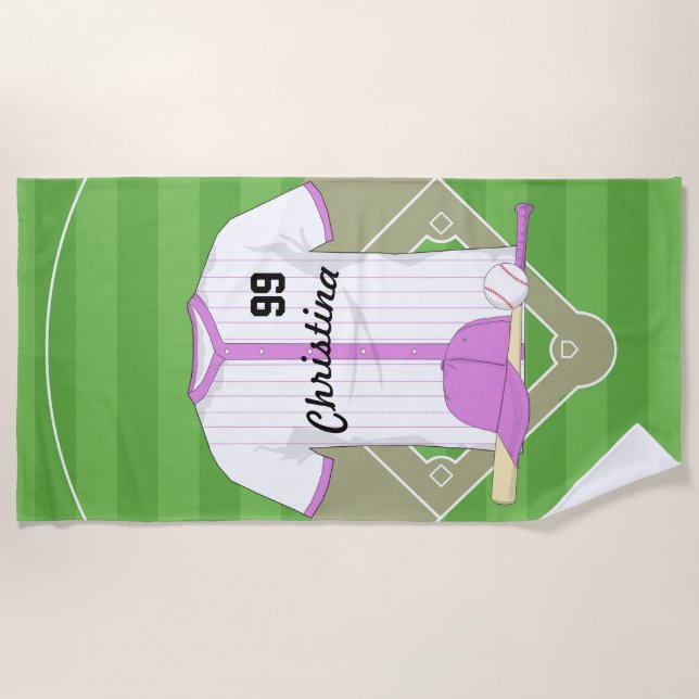 Cute Personalised Baseball pink Beach Towel (Front)
