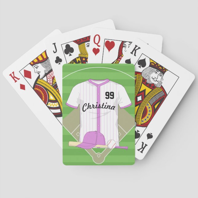 Cute Personalised Baseball pink Playing Cards (Back)