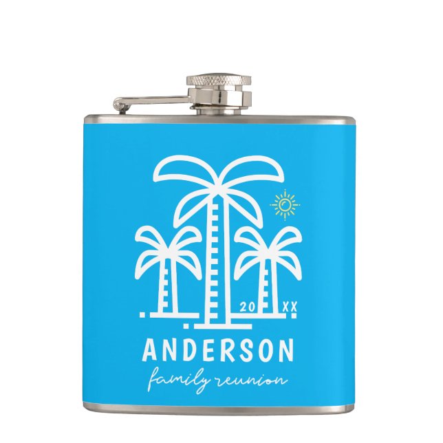 Cute Personalised Beach Family Reunion Hip Flask (Front)