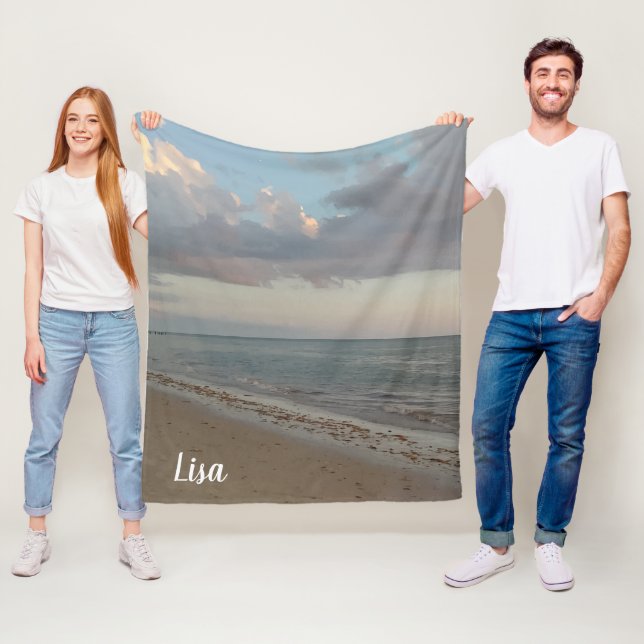 Cute Personalised Beach Photo Print Fleece Blanket (In Situ)