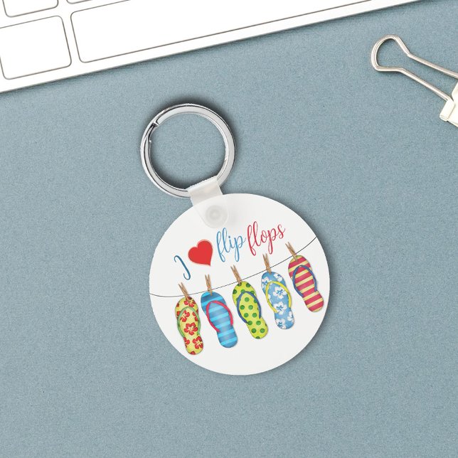 Cute Personalised Beach Stylish Key Ring (Cute Beach flip flops personalized keychain. )